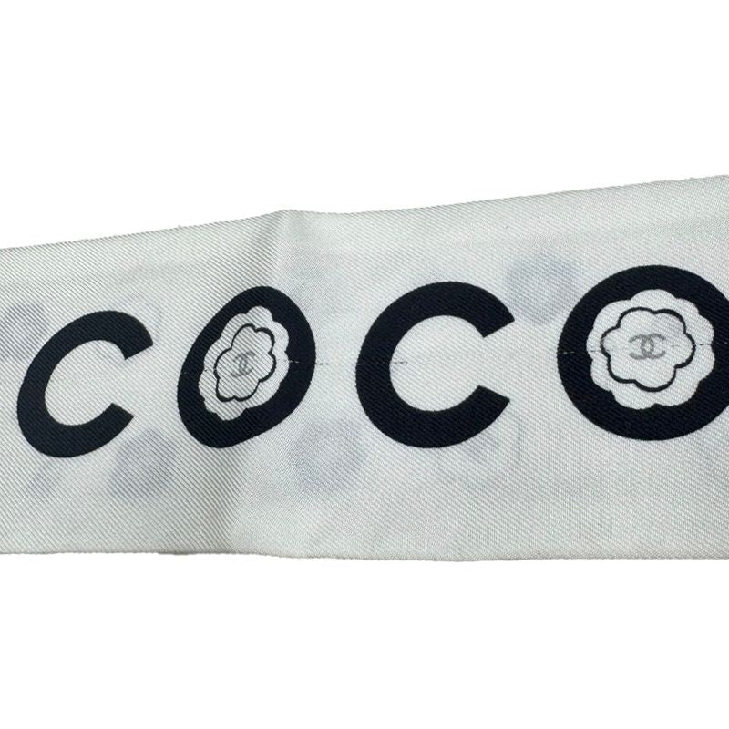 Chanel Coco Mark Twillie Silk Scarf White
