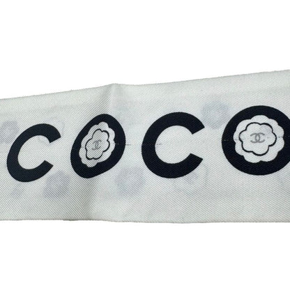 Chanel Coco Mark Twillie Silk Scarf White