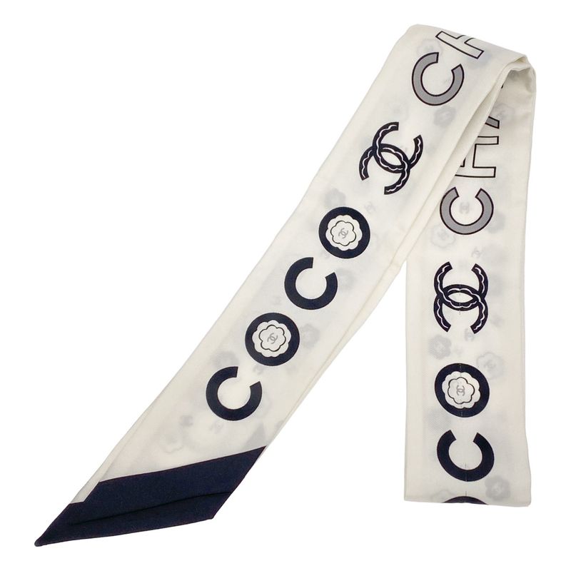Chanel Coco Mark Twillie Silk Scarf White
