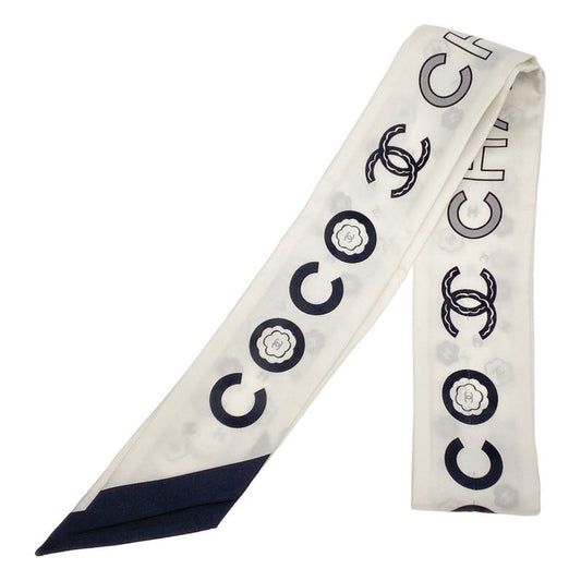 Chanel Coco Mark Twillie Silk Scarf White