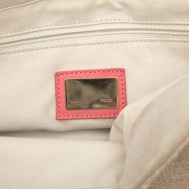 Fendi Flower Embroidered Mia One Shoulder Bag 8br614 Beige Pink Canvas Leather