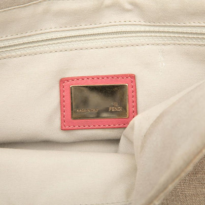 Fendi Flower Embroidered Mia One Shoulder Bag 8br614 Beige Pink Canvas Leather