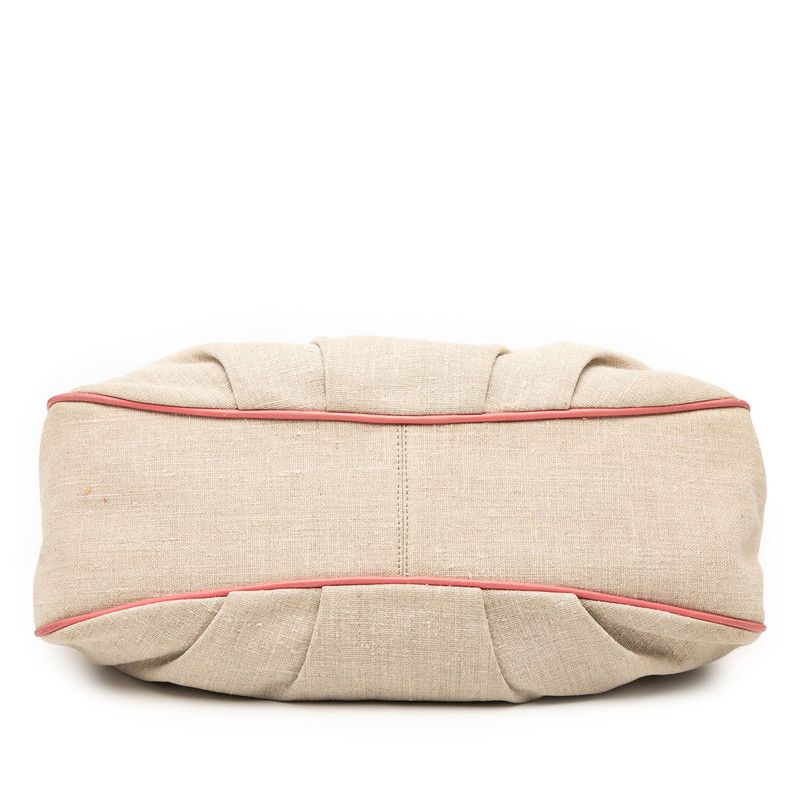 Fendi Flower Embroidered Mia One Shoulder Bag 8br614 Beige Pink Canvas Leather