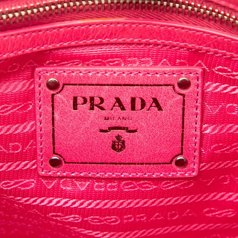 Prada Triangle Logo Plate Handbag Shoulder Bag 2WAY Pink Leather Women Prada