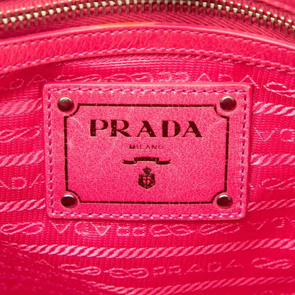 Prada Triangle Logo Plate Handbag Shoulder Bag 2WAY Pink Leather Women Prada