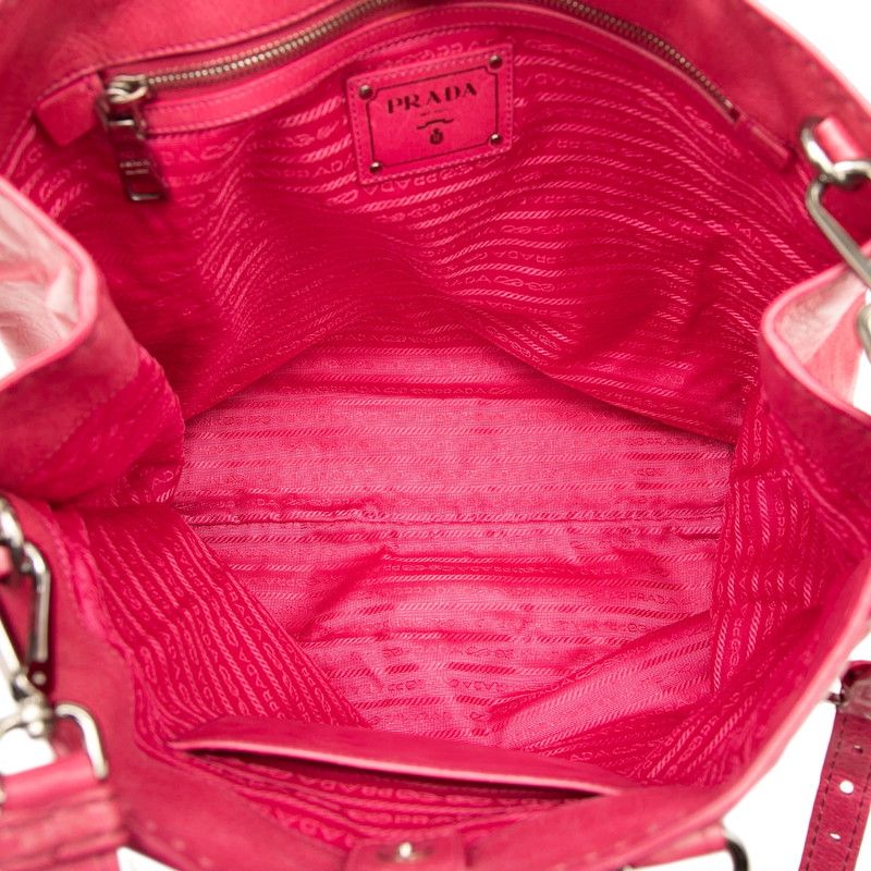 Prada Triangle Logo Plate Handbag Shoulder Bag 2WAY Pink Leather Women Prada