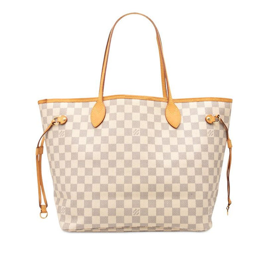 Louis Vuitton Damier Azure Neverfull MM Tote Shoulder Bag N51107 White Ivory
