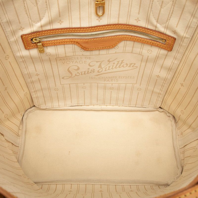 Louis Vuitton Damier Azure Neverfull MM Tote Shoulder Bag N51107 White Ivory