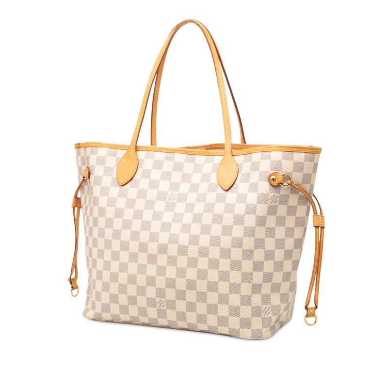 Louis Vuitton Damier Azure Neverfull MM Tote Shoulder Bag N51107 White Ivory
