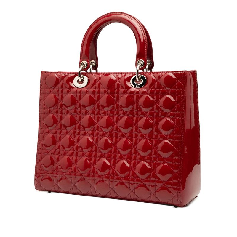 Christian Dior Canage Lady Dior Large Handbag Shoulder Bag 2WAY Red Patent