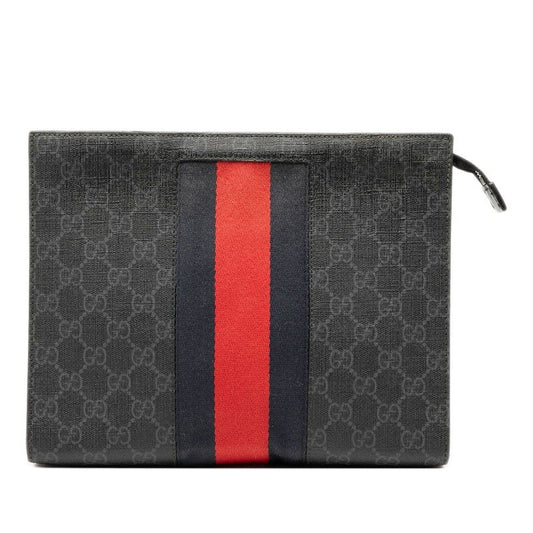 Gucci GG Supreme Sherry Line Clutch Bag Second Bag 475316 Black Gray PVC