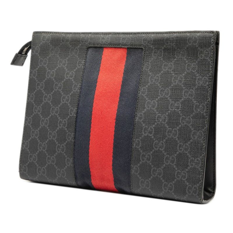Gucci GG Supreme Sherry Line Clutch Bag Second Bag 475316 Black Gray PVC