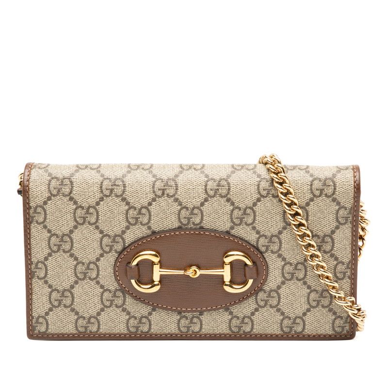 Gucci GG Supreme Horsebit Chain Wallet Shoulder Bag 621892 Brown Beige PVC
