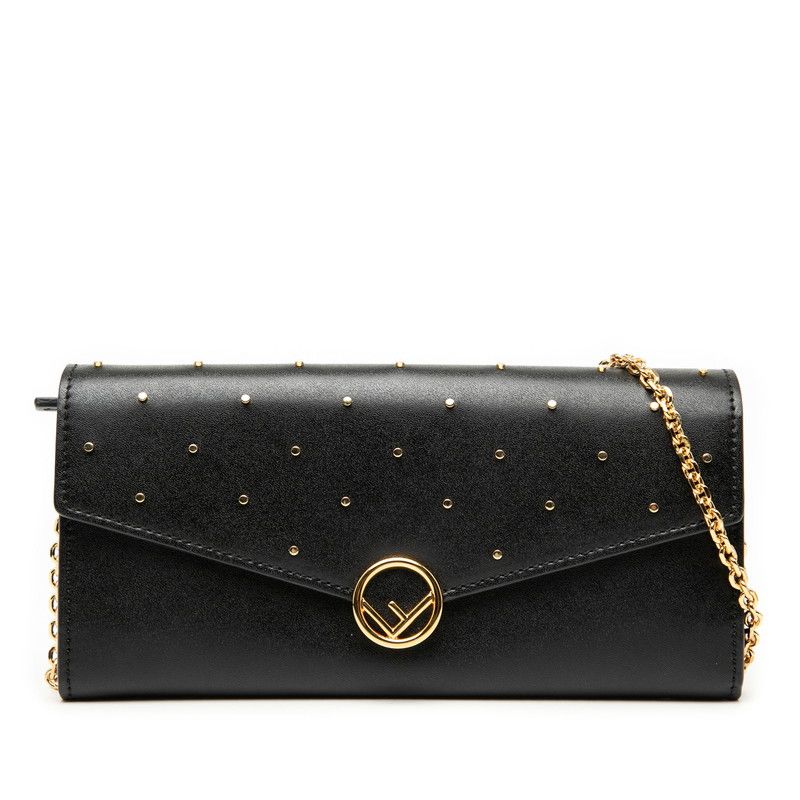 Fendi F Is Fendi Chain Wallet Long Wallet 8m0365 Black Leather Women Fendi