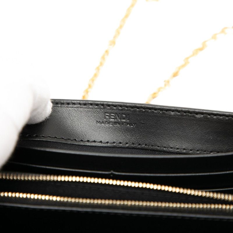 Fendi F Is Fendi Chain Wallet Long Wallet 8m0365 Black Leather Women Fendi
