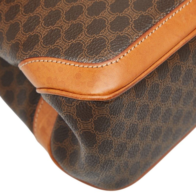 Celine Macadam Top Handle Handbag Brown PVC Leather Women Celine