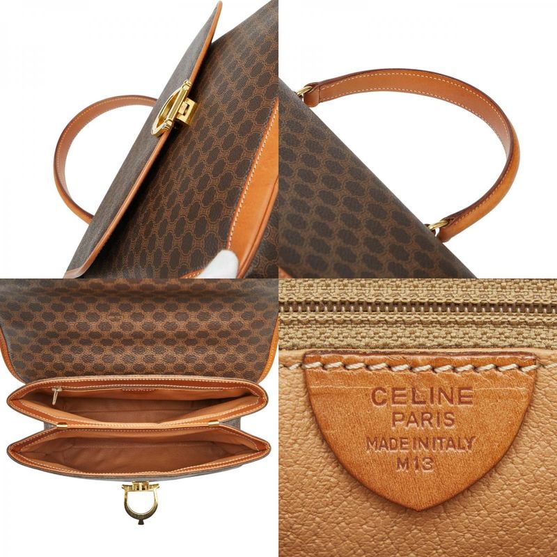 Celine Macadam Top Handle Handbag Brown PVC Leather Women Celine
