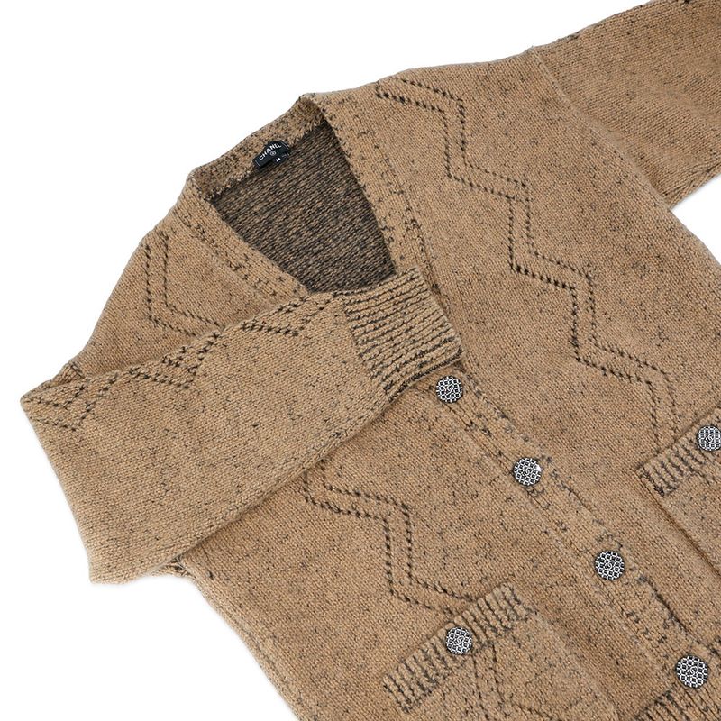 Chanel Cardigan CC Logo Wool Cashmere Rhinestone 38