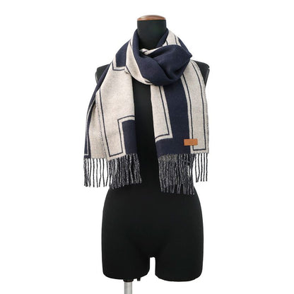 Hermes Scarf Cles Do-h Cashmere Shawl Blue-marine Beige