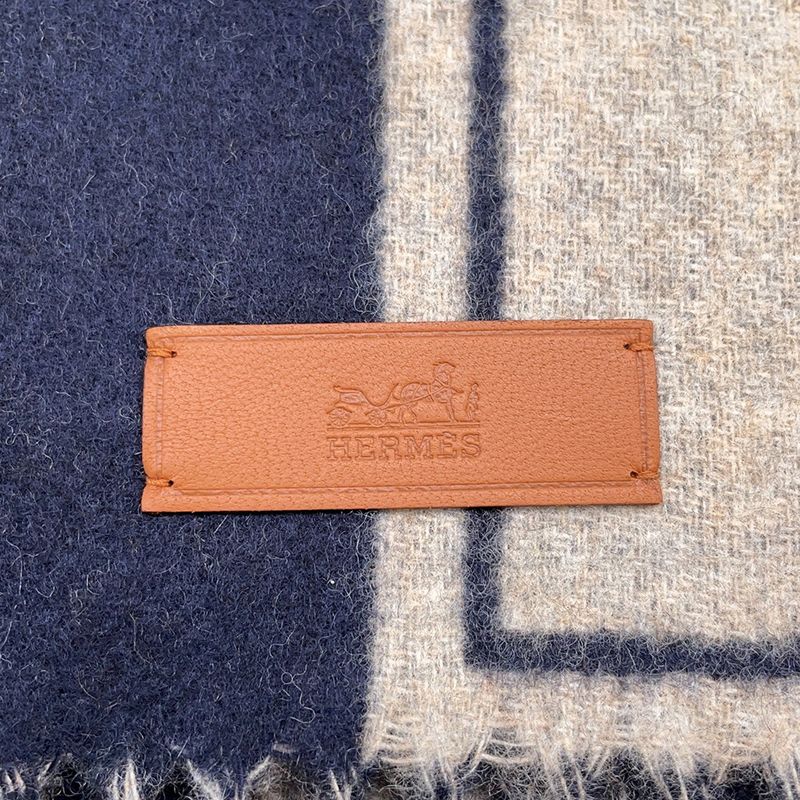 Hermes Scarf Cles Do-h Cashmere Shawl Blue-marine Beige
