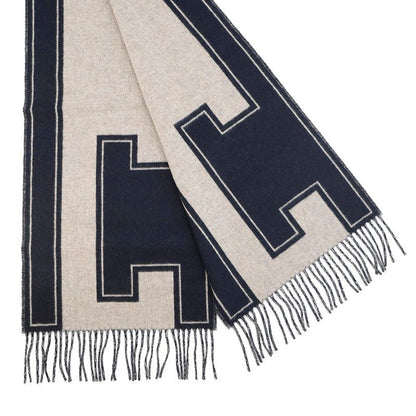 Hermes Scarf Cles Do-h Cashmere Shawl Blue-marine Beige