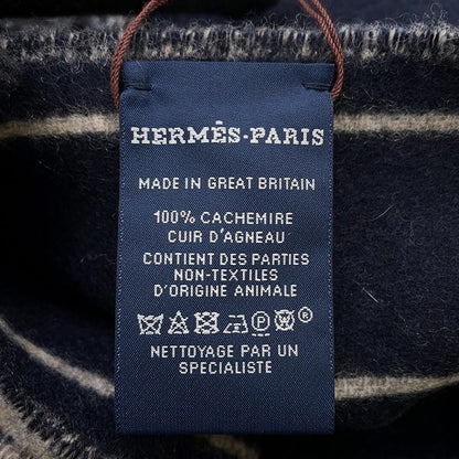 Hermes Scarf Cles Do-h Cashmere Shawl Blue-marine Beige