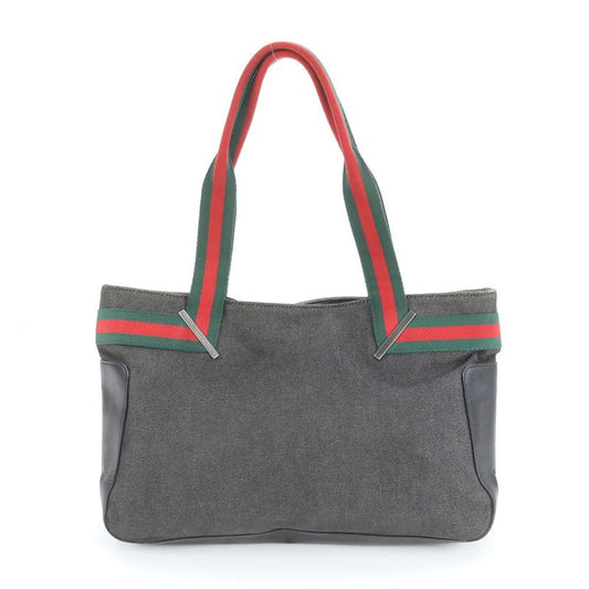 Gucci Sherry Line Denim 73983 Leather Tote Bag Shoulder Hand Genuine