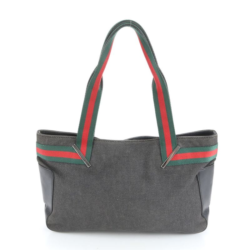 Gucci Sherry Line Denim 73983 Leather Tote Bag Shoulder Hand Genuine