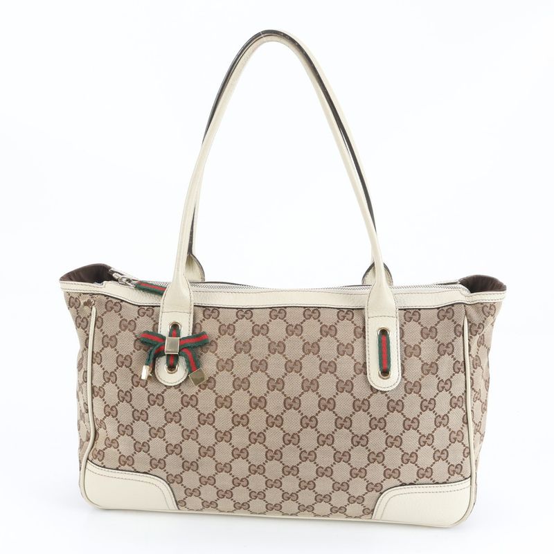 Gucci GG Canvas Sherry Line Princy 177052 Leather Tote Bag Shoulder Women