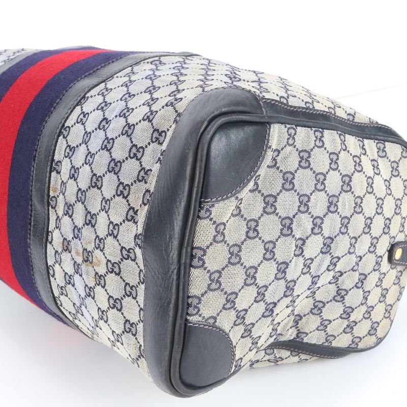 Gucci GG Canvas Sherry Line Leather Boston Bag Business Travel Tote Genuine