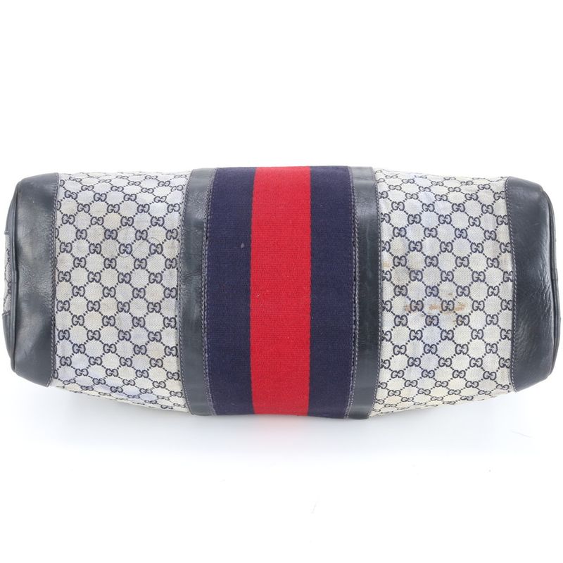 Gucci GG Canvas Sherry Line Leather Boston Bag Business Travel Tote Genuine