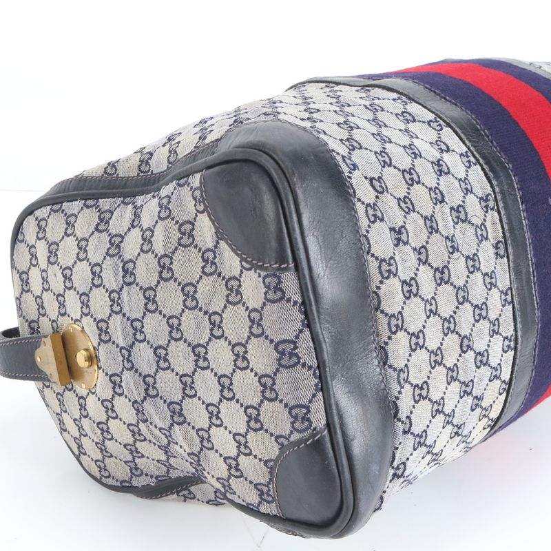 Gucci GG Canvas Sherry Line Leather Boston Bag Business Travel Tote Genuine