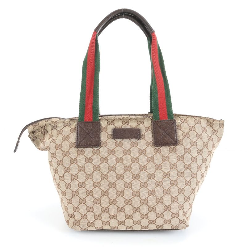 Gucci GG Canvas Sherry Line 131230 Leather Tote Bag Shoulder Hand Brown Women
