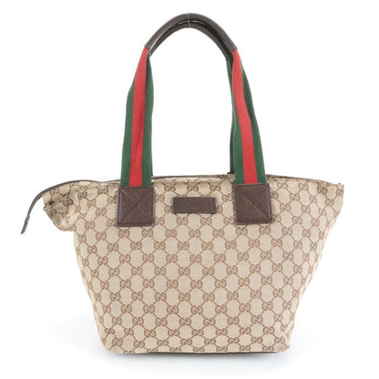 Gucci GG Canvas Sherry Line 131230 Leather Tote Bag Shoulder Hand Brown Women