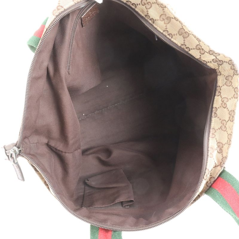 Gucci GG Canvas Sherry Line 131230 Leather Tote Bag Shoulder Hand Brown Women