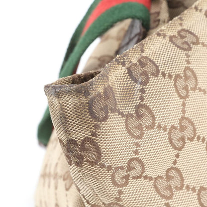 Gucci GG Canvas Sherry Line 131230 Leather Tote Bag Shoulder Hand Brown Women