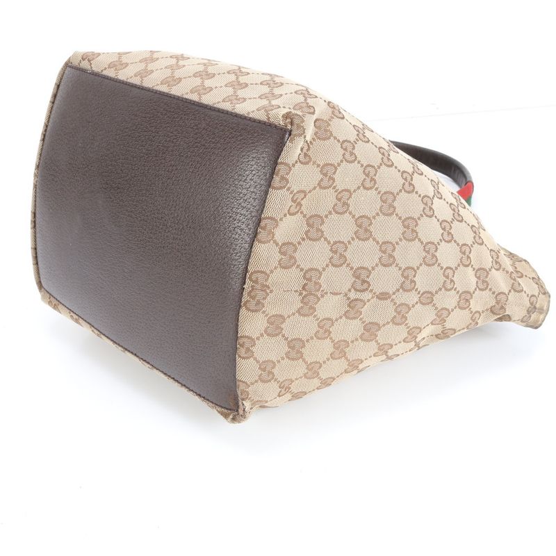 Gucci GG Canvas Sherry Line 131230 Leather Tote Bag Shoulder Hand Brown Women