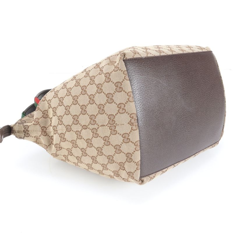 Gucci GG Canvas Sherry Line 131230 Leather Tote Bag Shoulder Hand Brown Women