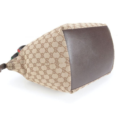 Gucci GG Canvas Sherry Line 131230 Leather Tote Bag Shoulder Hand Brown Women