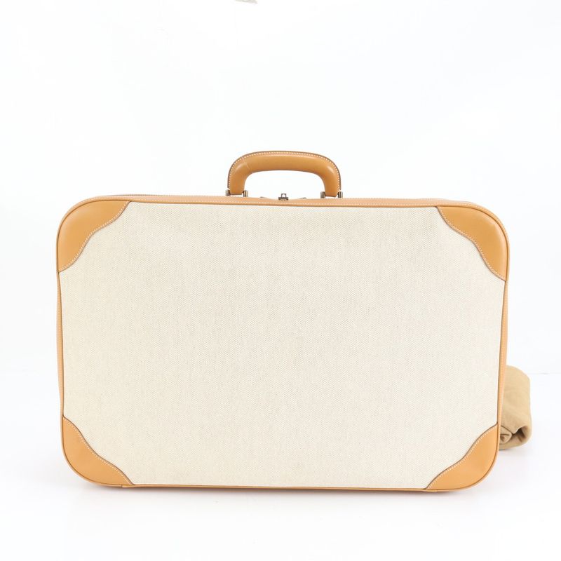 Extremely Hermes Marked W Toile Ash Leather Canvas Trunk Hard Case Bag Business