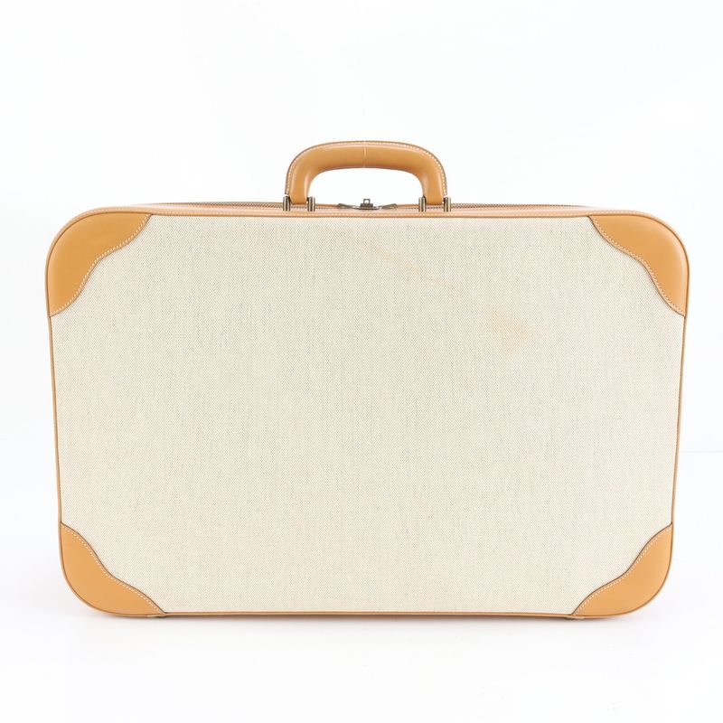 Extremely Hermes Marked W Toile Ash Leather Canvas Trunk Hard Case Bag Business