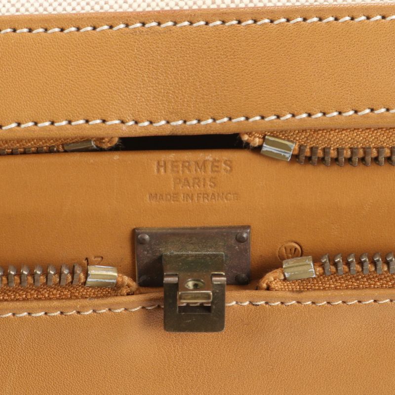 Extremely Hermes Marked W Toile Ash Leather Canvas Trunk Hard Case Bag Business