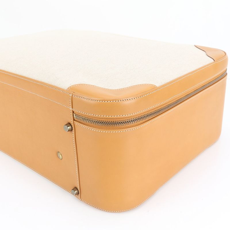 Extremely Hermes Marked W Toile Ash Leather Canvas Trunk Hard Case Bag Business