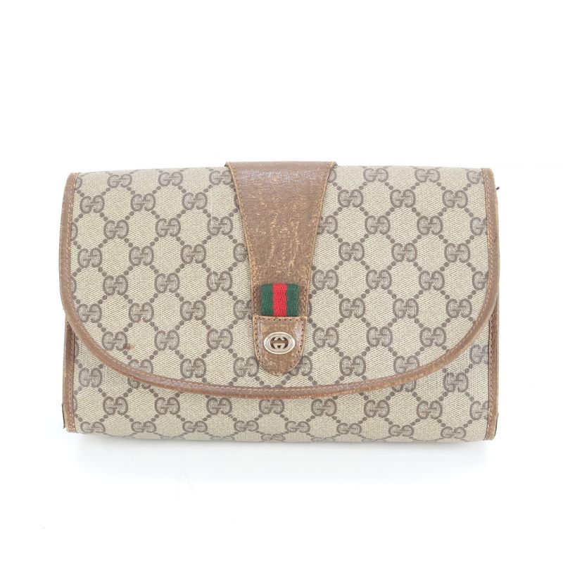 Gucci GG Supreme Sherry Line 89-01-030 Leather Second Bag Clutch Pouch Commuter