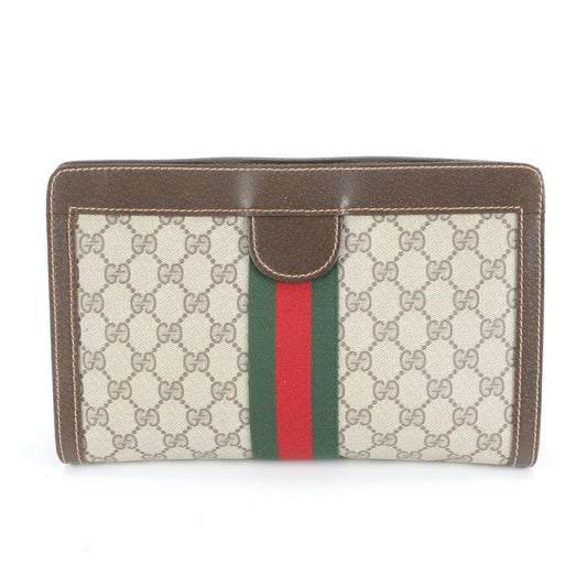 Gucci GG Supreme Sherry Line Leather Second Bag Clutch Pouch Commuter Genuine