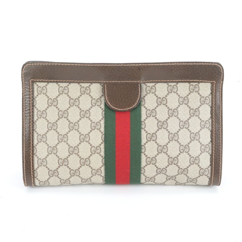 Gucci GG Supreme Sherry Line Leather Second Bag Clutch Pouch Commuter Genuine