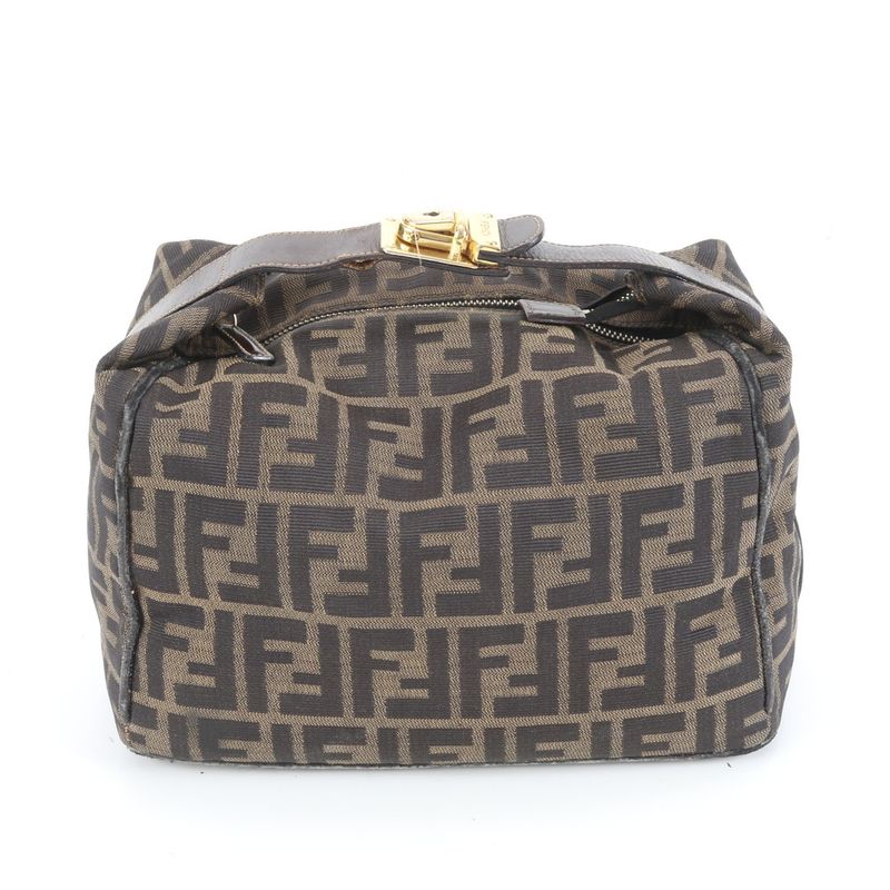 Fendi Zucca FF Leather Nylon Handbag Tote Pouch Women's RRM Dc14-6