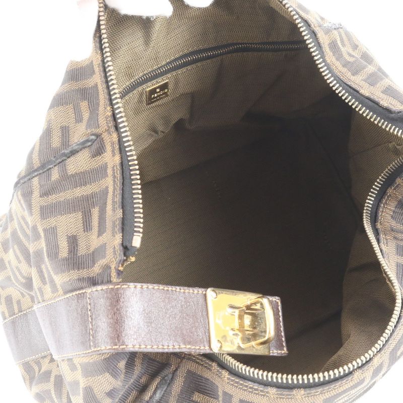 Fendi Zucca FF Leather Nylon Handbag Tote Pouch Women's RRM Dc14-6