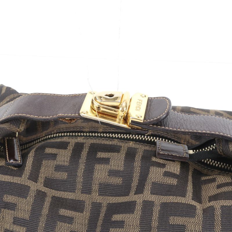 Fendi Zucca FF Leather Nylon Handbag Tote Pouch Women's RRM Dc14-6