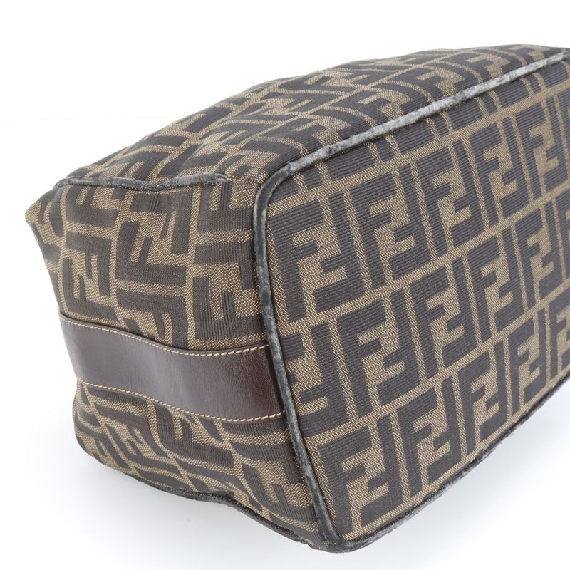 Fendi Zucca FF Leather Nylon Handbag Tote Pouch Women's RRM Dc14-6